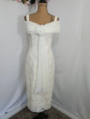 Scott McClintock Ivory Lace Off-Shoulder Sheath Dress with Rosette